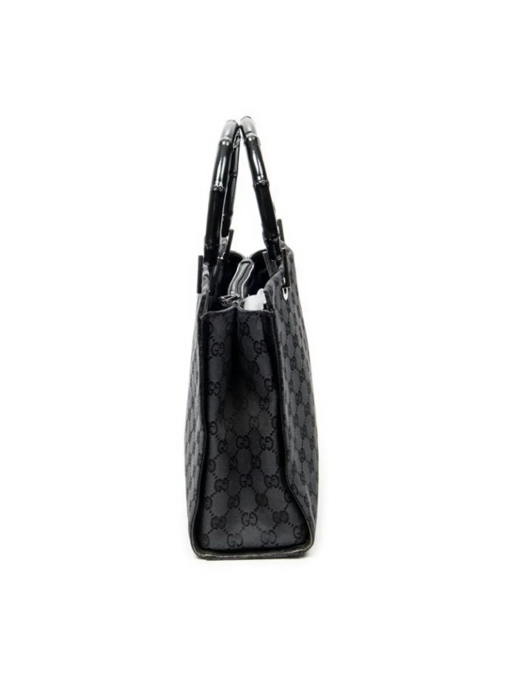 Gucci Large Square Bamboo Tote Black GG Canvas